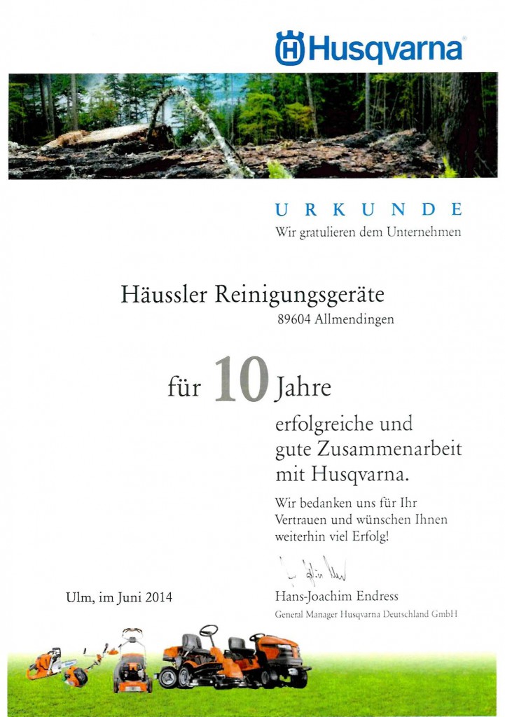 Urkunde-10-Jahre-Husqvarna-Haendler
